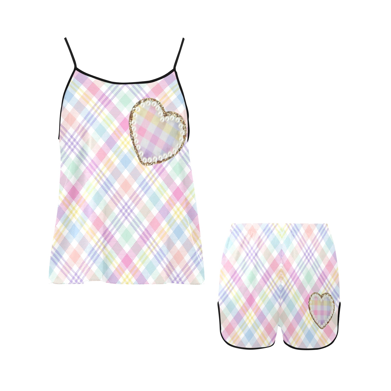 rainbowplaidpjs Women's Spaghetti Strap Short Pajama Set