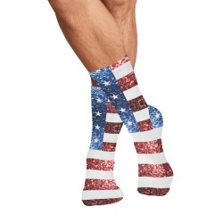 Sparkly USA flag America Red White Blue faux Sparkles patriotic bling 4th of July All Over Print Socks for Men