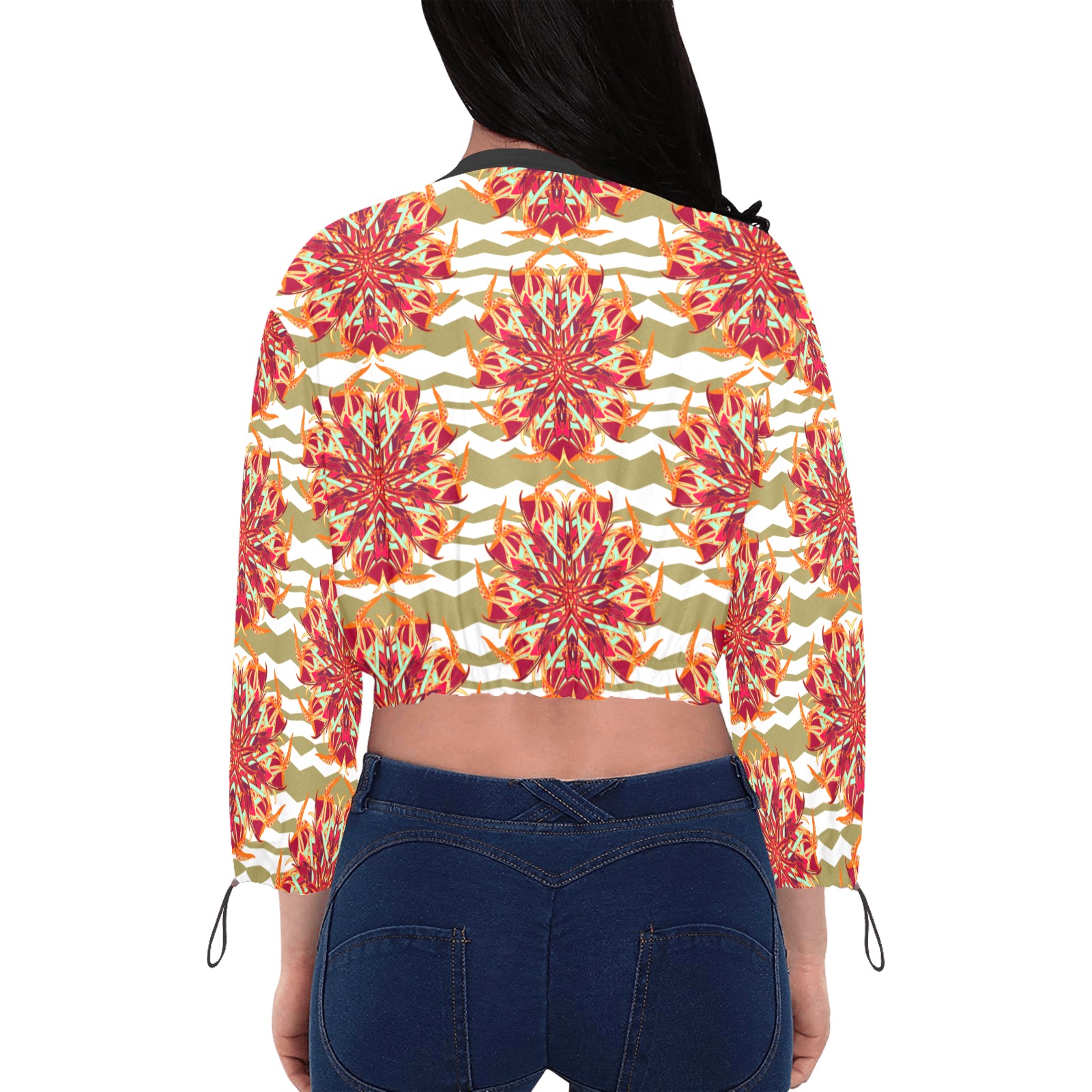 tropical bohemian psy paradise bird orchid Cropped Chiffon Jacket for Women (Model H30)