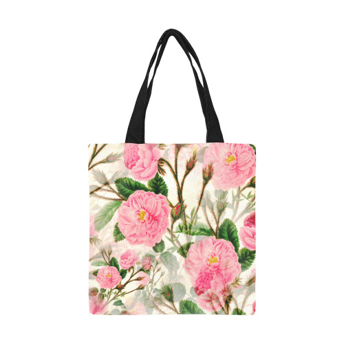 Vintage Pink Rose Garden Blossom All Over Print Canvas Tote Bag/Small (Model 1697)