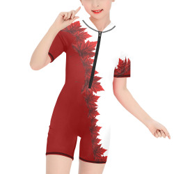 Canada Maple Leaf Swimsuits Girls' Short-Sleeve One-Piece Swimsuit (Model S19)