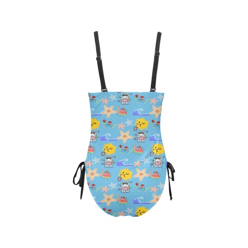 fun pattern Drawstring Side One-Piece Swimsuit (Model S14)