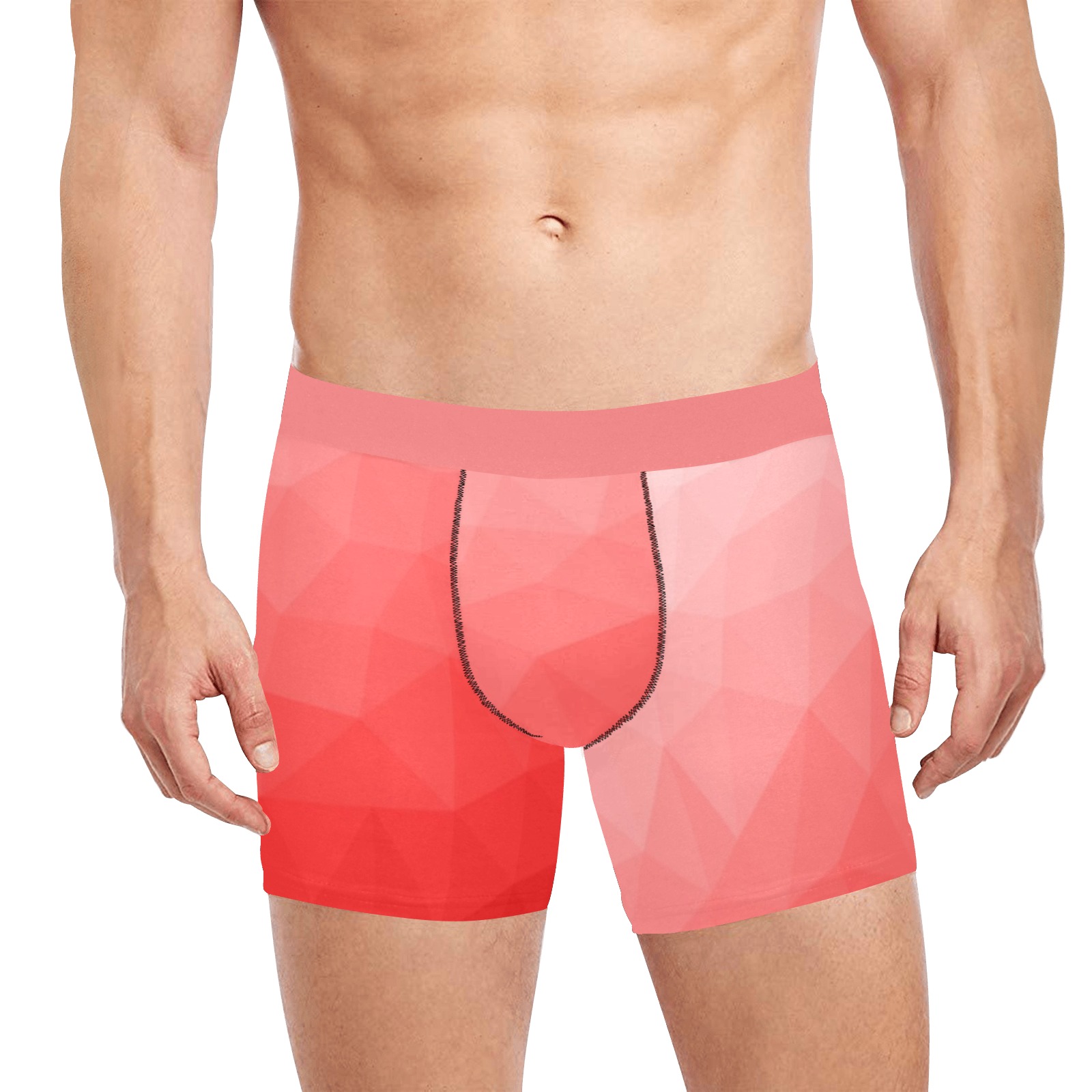 Red gradient geometric mesh pattern Men's Boxer Briefs with Custom Inner Pocket & Waistband (Model L34)