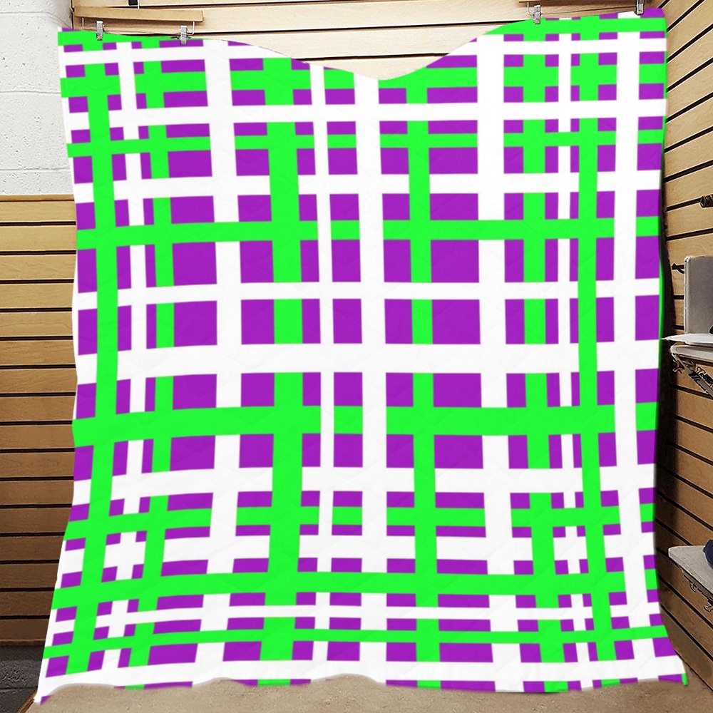 Interlocking Stripes Black Green Purple Quilt 70"x80"
