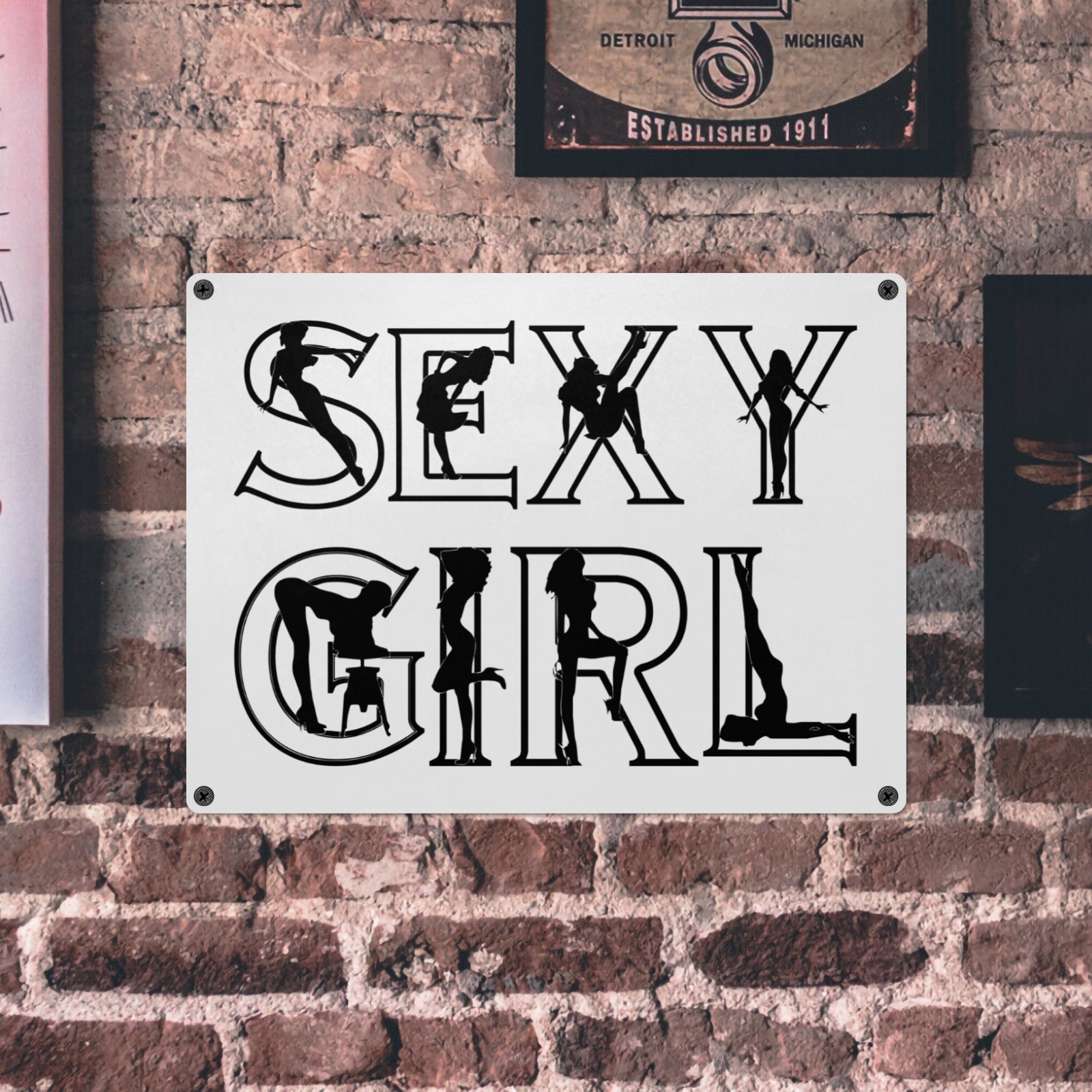 Sexy girl funny black text and women silhouettes. Metal Tin Sign 16"x12"