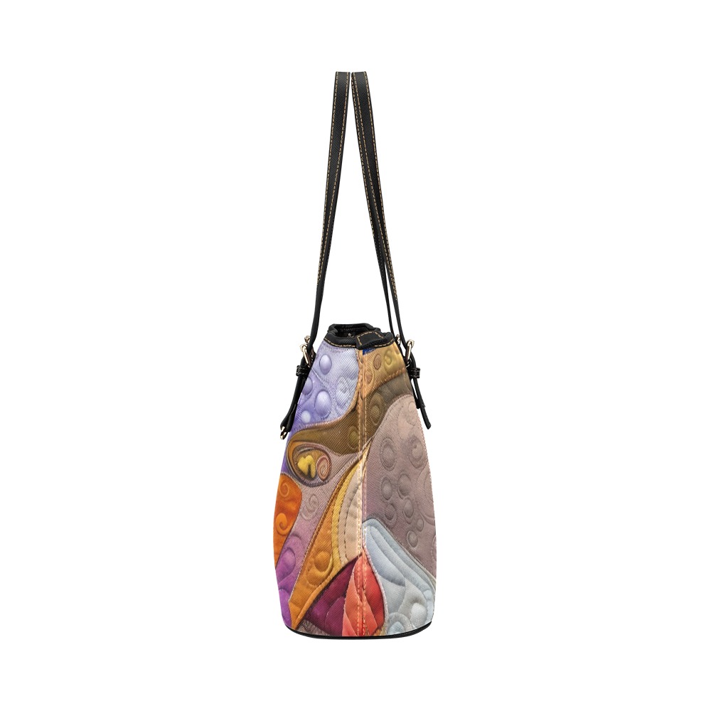 Boho Aesthetic Simulated Quilt Artwork Leather Tote Bag/Large (Model 1651)