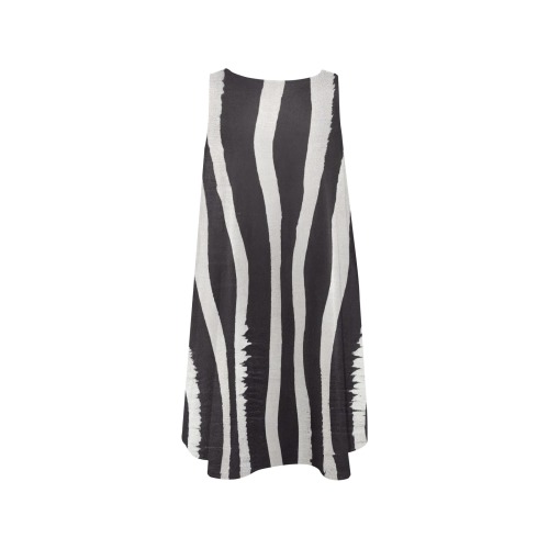 black and white zebra print Sleeveless A-Line Pocket Dress (Model D57)