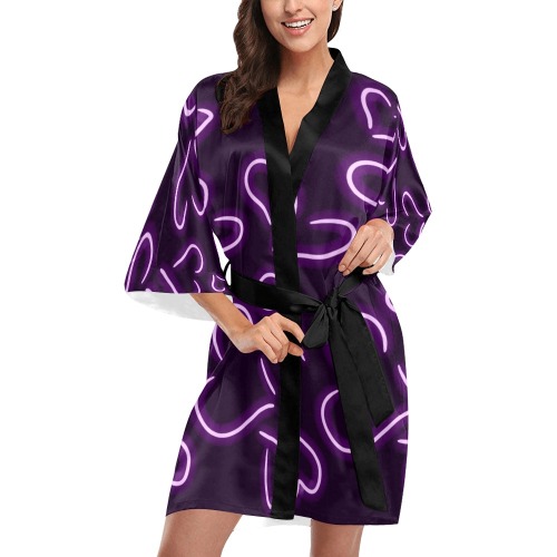 Neon Hearts Purple Kimono Robe