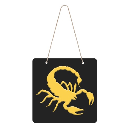 Yellow silhouette image of a scorpion creature. Square Wood Door Hanging Sign