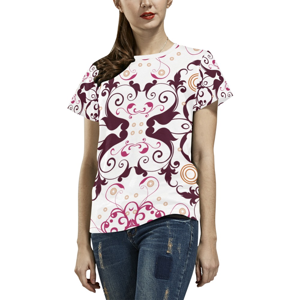 Abstract purple floral pattern All Over Print T-Shirt for Women (USA Size) (Model T40)