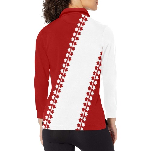 Classic Canada Maple Leaf Golf Shirts Women's Long Sleeve Polo Shirt (Model T73)