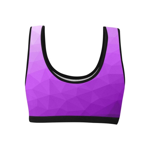 Purple gradient geometric mesh pattern Women's All Over Print Sports Bra (Model T52)