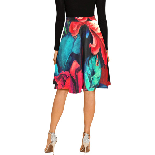 flowers botanic art (6) skirt fashion Melete Pleated Midi Skirt (Model D15)