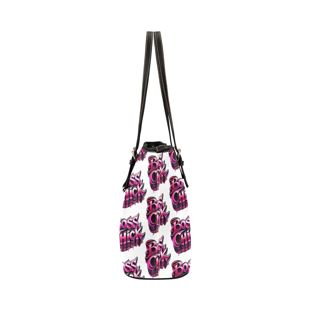 Pink Black Boss Chick - Leather Tote Bag/Small (Model 1651)