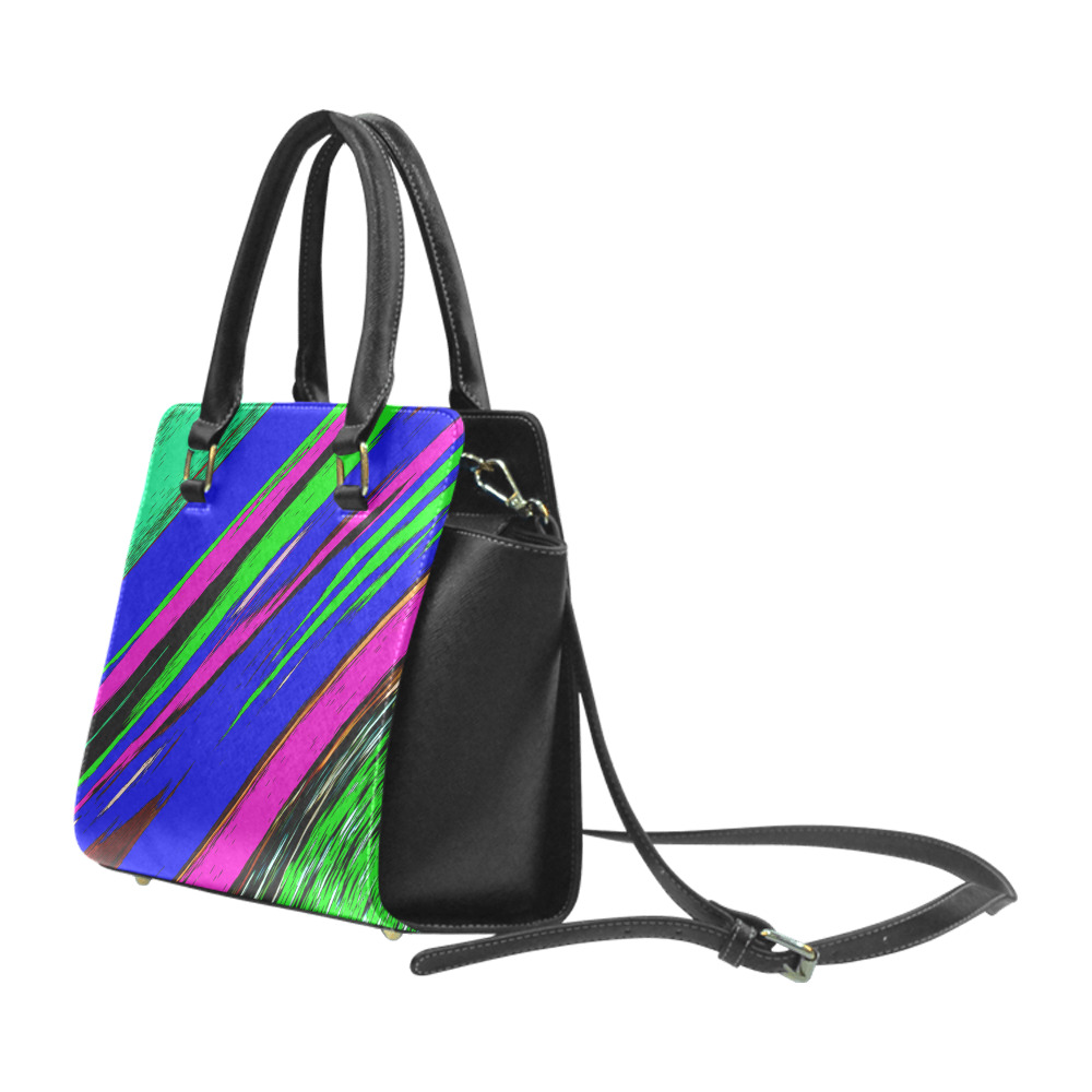 Diagonal Green Blue Purple And Black Abstract Art Rivet Shoulder Handbag (Model 1645)