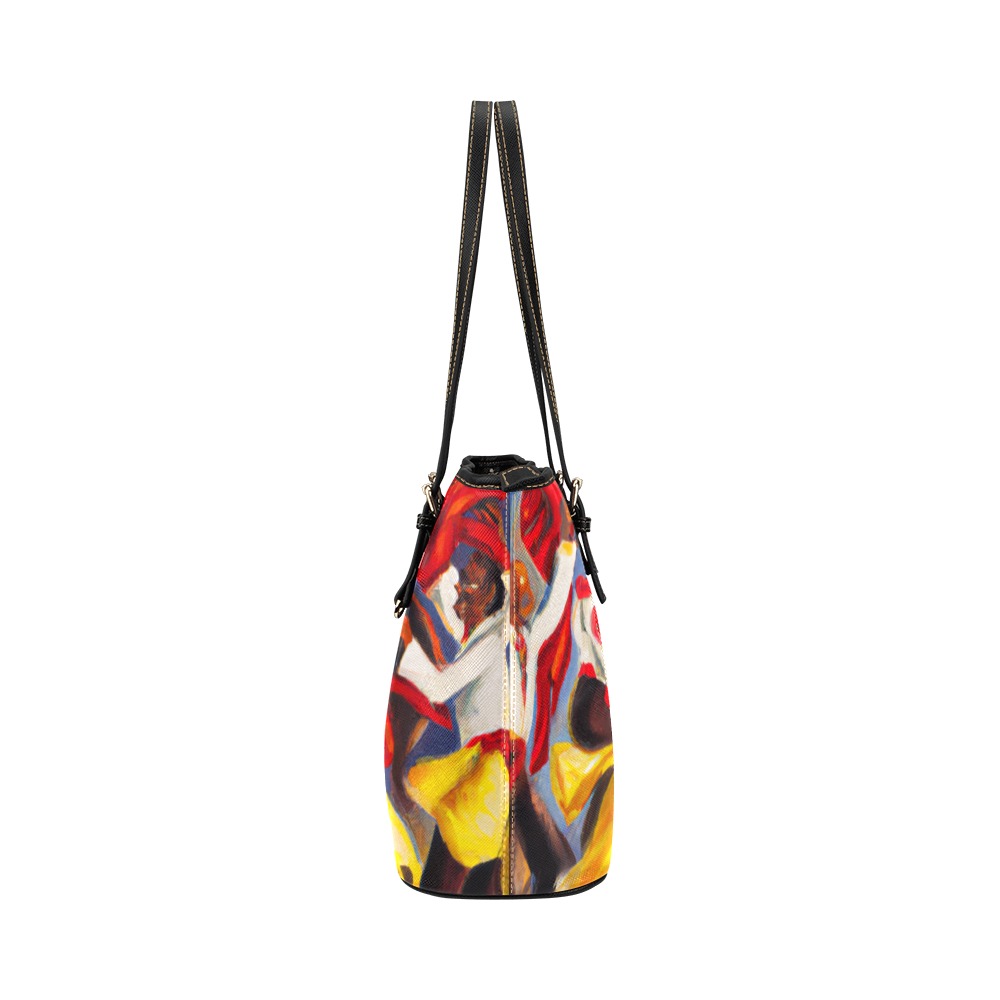 painting  Cuban dance party Leather Tote Bag/Large (Model 1651)