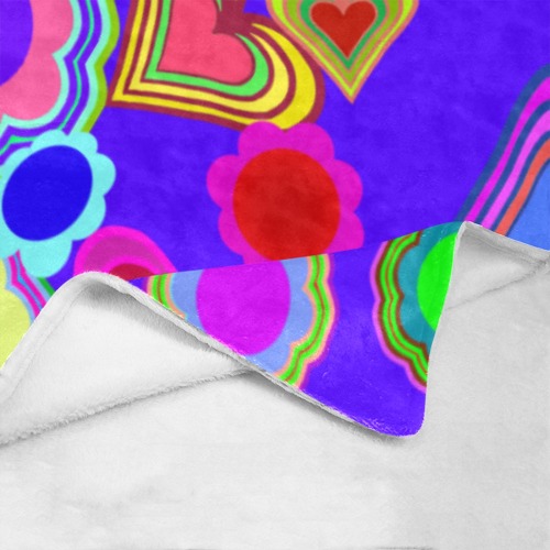 Groovy Hearts and Flowers Blue Ultra-Soft Micro Fleece Blanket 32"x48"