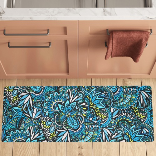 Cerulean Swirls Kitchen Mat 48"x17"
