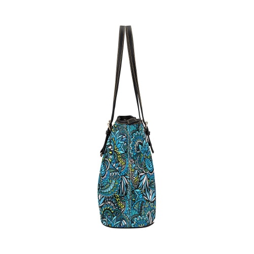 Cerulean Swirls Leather Tote Bag/Small (Model 1651)