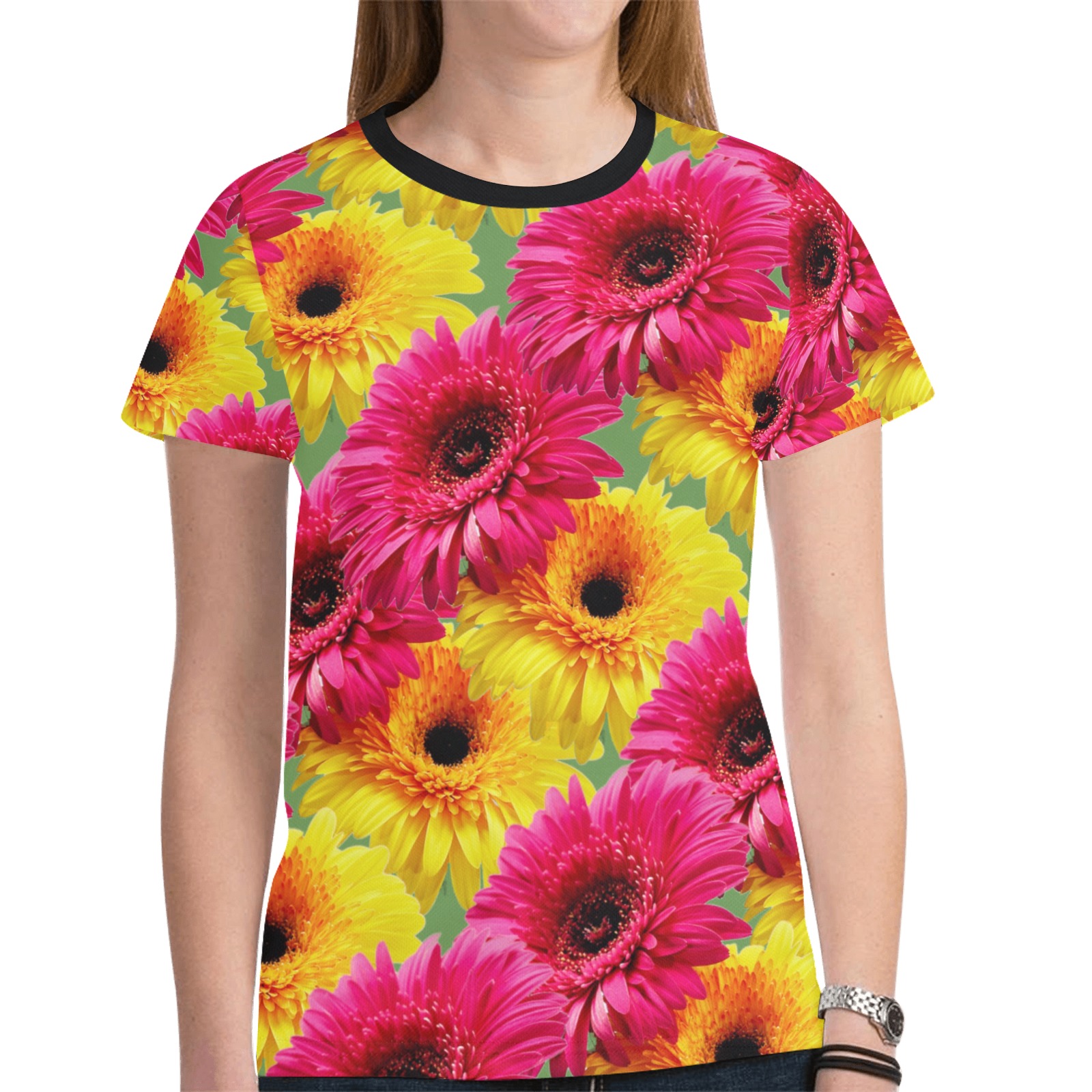 flower power grn New All Over Print T-shirt for Women (Model T45)