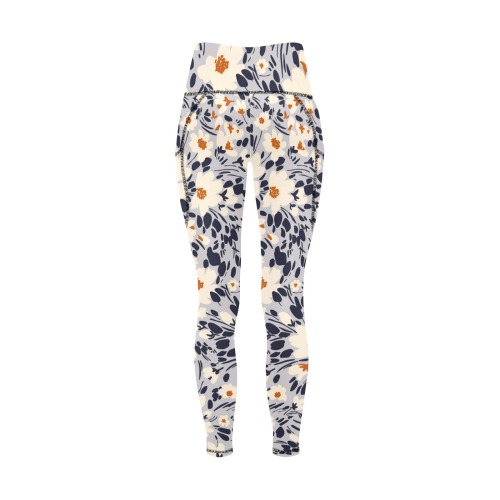 BW tropical floral Women's All Over Print Leggings with Pockets (Model L56)