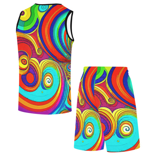 Colorful Groovy Rainbow Swirls All Over Print Basketball Uniform