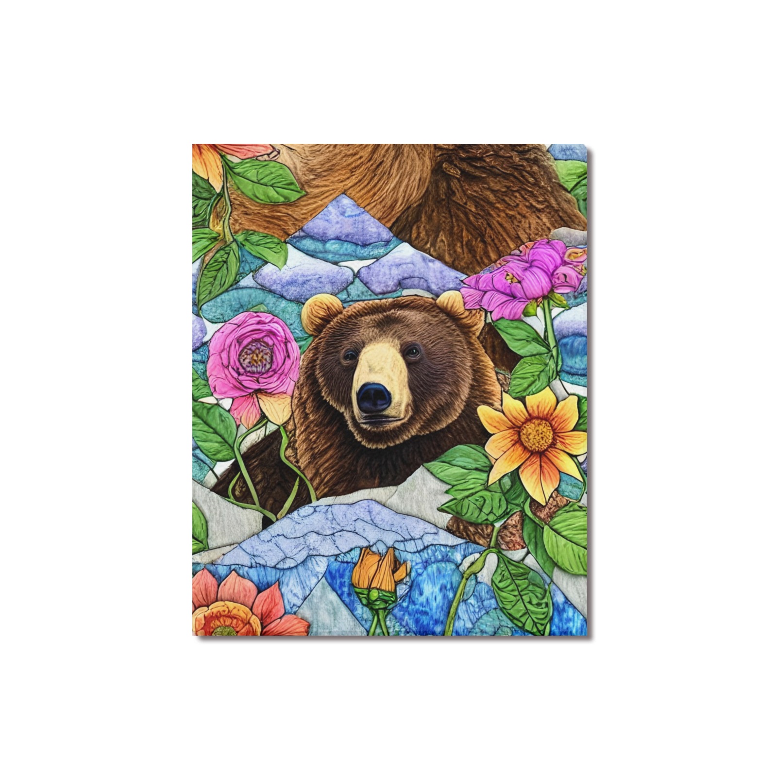 Boho Bear Simulated Quilt Artwork Frame Canvas Print 16"x20"