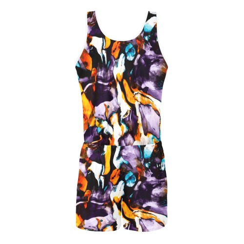 Colorful dark brushes abstract All Over Print Vest Short Jumpsuit