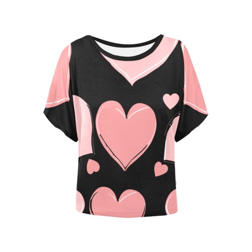 heart print Women's Batwing-Sleeved Blouse T shirt (Model T44)