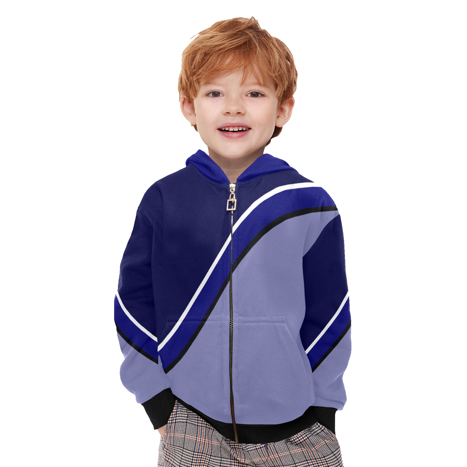 Diagonal Blue White Violet Little Boys' Zip Up Hoodie (Model H58)