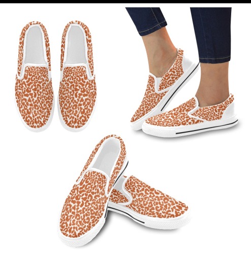 Red leopard animal print - 08B Women's Slip-on Canvas Shoes (Model 019)
