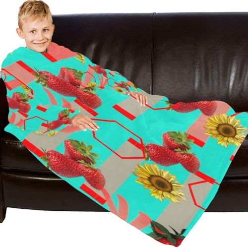 Strawberry Blanket Robe with Sleeves for Kids
