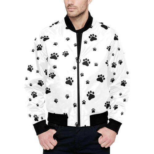 Puppy Paws White by Fetishworld All Over Print Quilted Bomber Jacket for Men (Model H33)