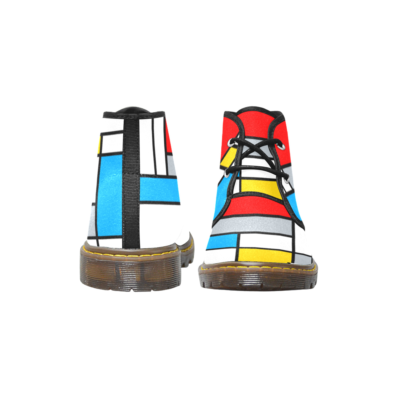 Mondrian Style Color Composition Geometric Retro Art Women's Canvas Chukka Boots (Model 2402-1)