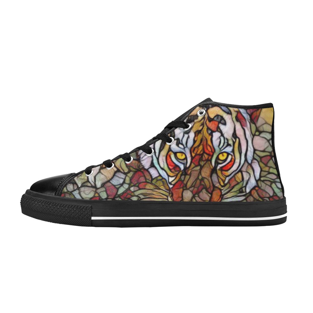 Tiger Stained Glass Women's Classic High Top Canvas Shoes (Model 017)