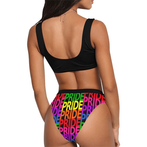 PRIDE Word Rainbow Flag Colorful Pattern Sport Top & High-Waisted Bikini Swimsuit (Model S07)