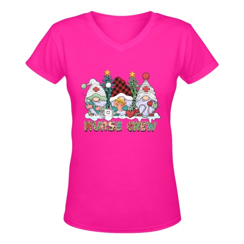 Christmas Gnome Nurse Crew (HP) Women's Deep V-neck T-shirt (Model T19)