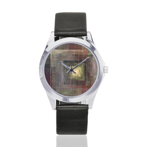 Looking up or Looking down 2 Unisex Silver-Tone Round Leather Watch (Model 216)