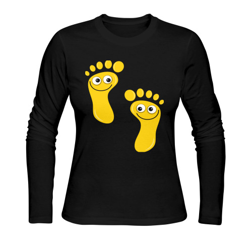 Happy Cartoon Yellow Human Foot Prints Sunny Women's T-shirt (long-sleeve) (Model T07)