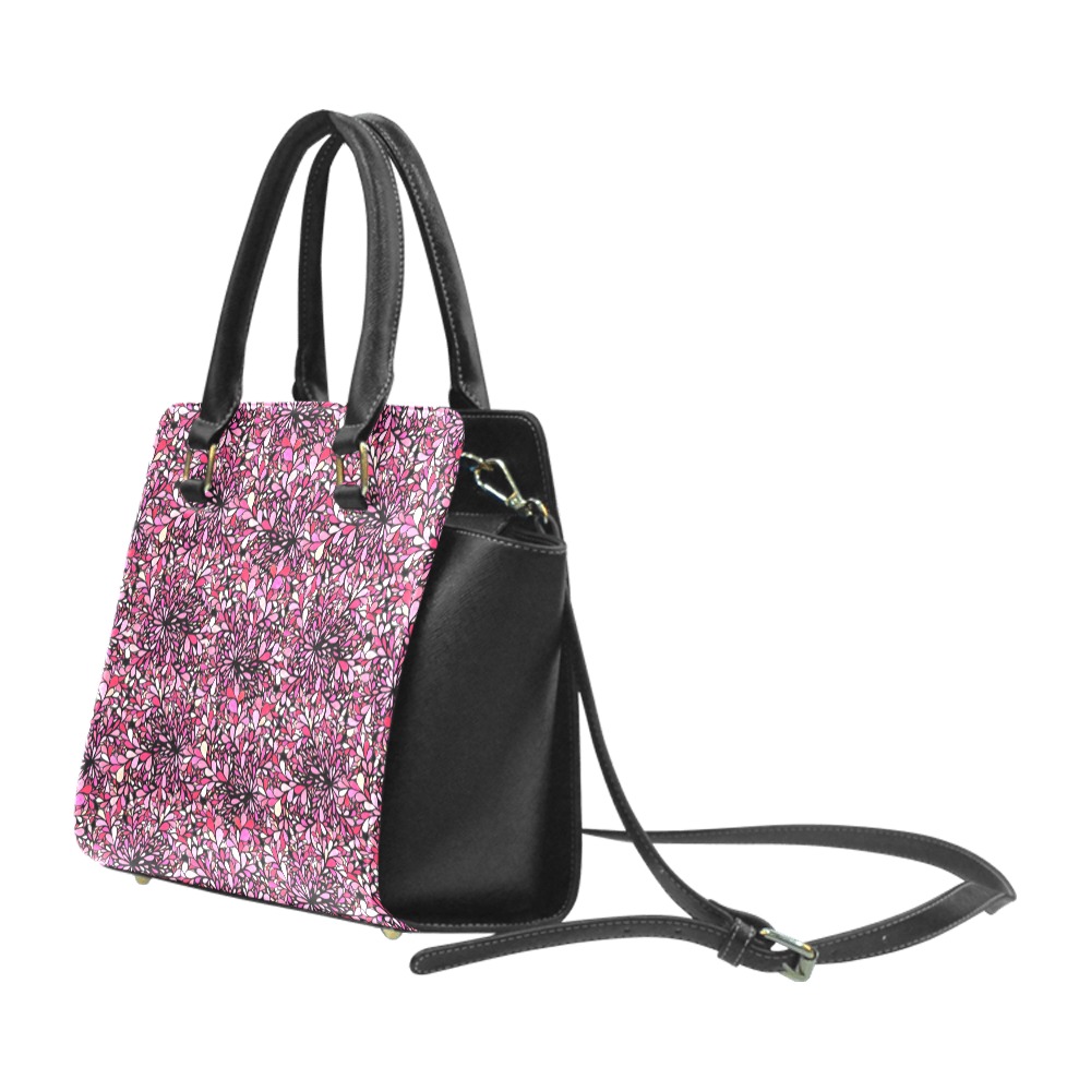 Raspberry Splash Rivet Shoulder Handbag (Model 1645)