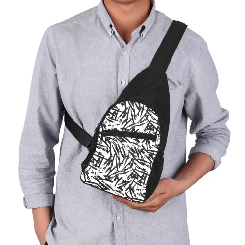 Brush Stroke Black and White Chest Bag-Front Printing (Model 1719)