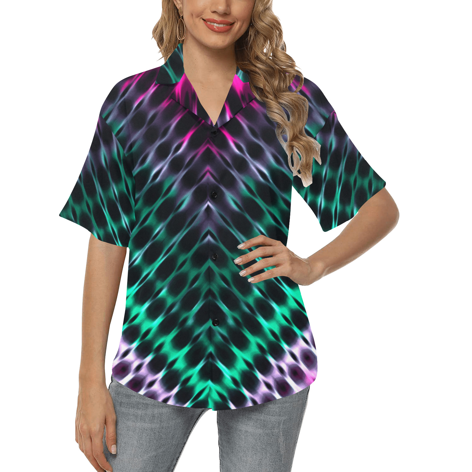 Modern Digital Hippie Tie-Dye All Over Print Hawaiian Shirt for Women (Model T58)