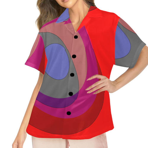 Red Abstract 714 Women's V-Neck Short Pajama Top