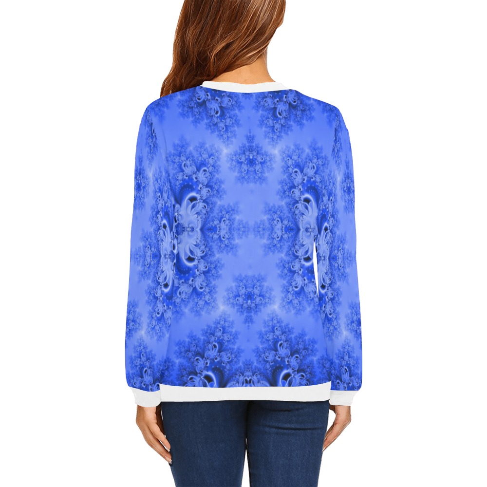 Blue Sky over the Bluebells Frost Fractal All Over Print Crewneck Sweatshirt for Women (Model H18)