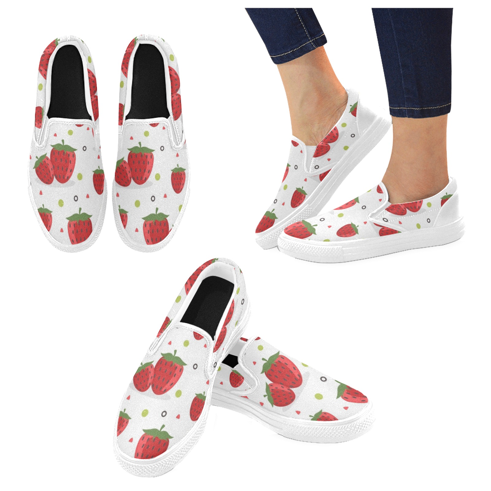 Strawberries Women's Unusual Slip-on Canvas Shoes (Model 019)