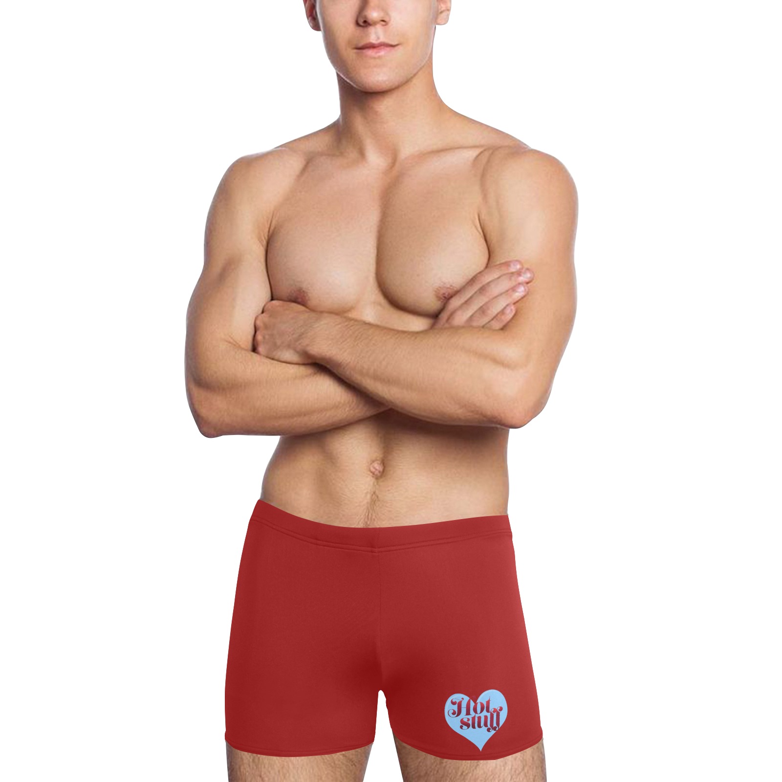 Hot Stuff Blue Heart on Red Men's Swimming Trunks (Model L60)