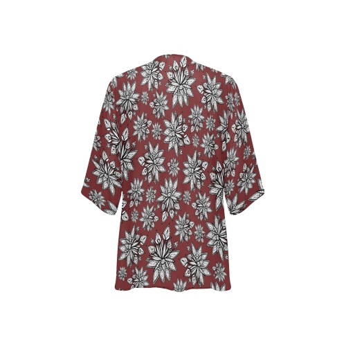 Creekside Floret pattern burgundy Women's Kimono Chiffon Cover Ups (Model H51)