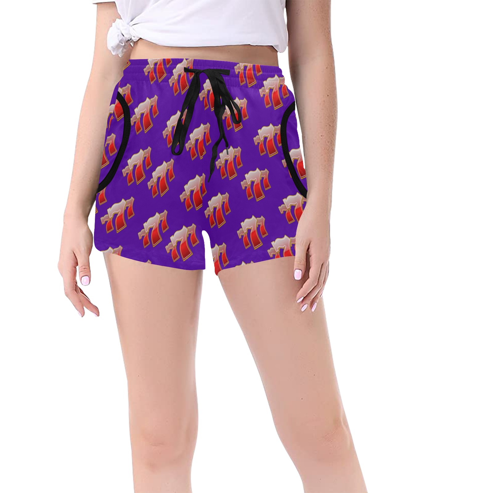 Las Vegas Lucky Sevens 777 on Purple Women's Mid-Length Board Shorts (Model L55)