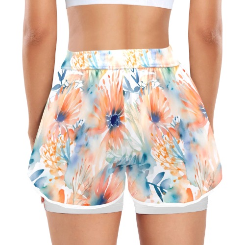 Watercolor-floral-pattern-blooming_1 Women's Sports Shorts with Compression Liner (Model L63)