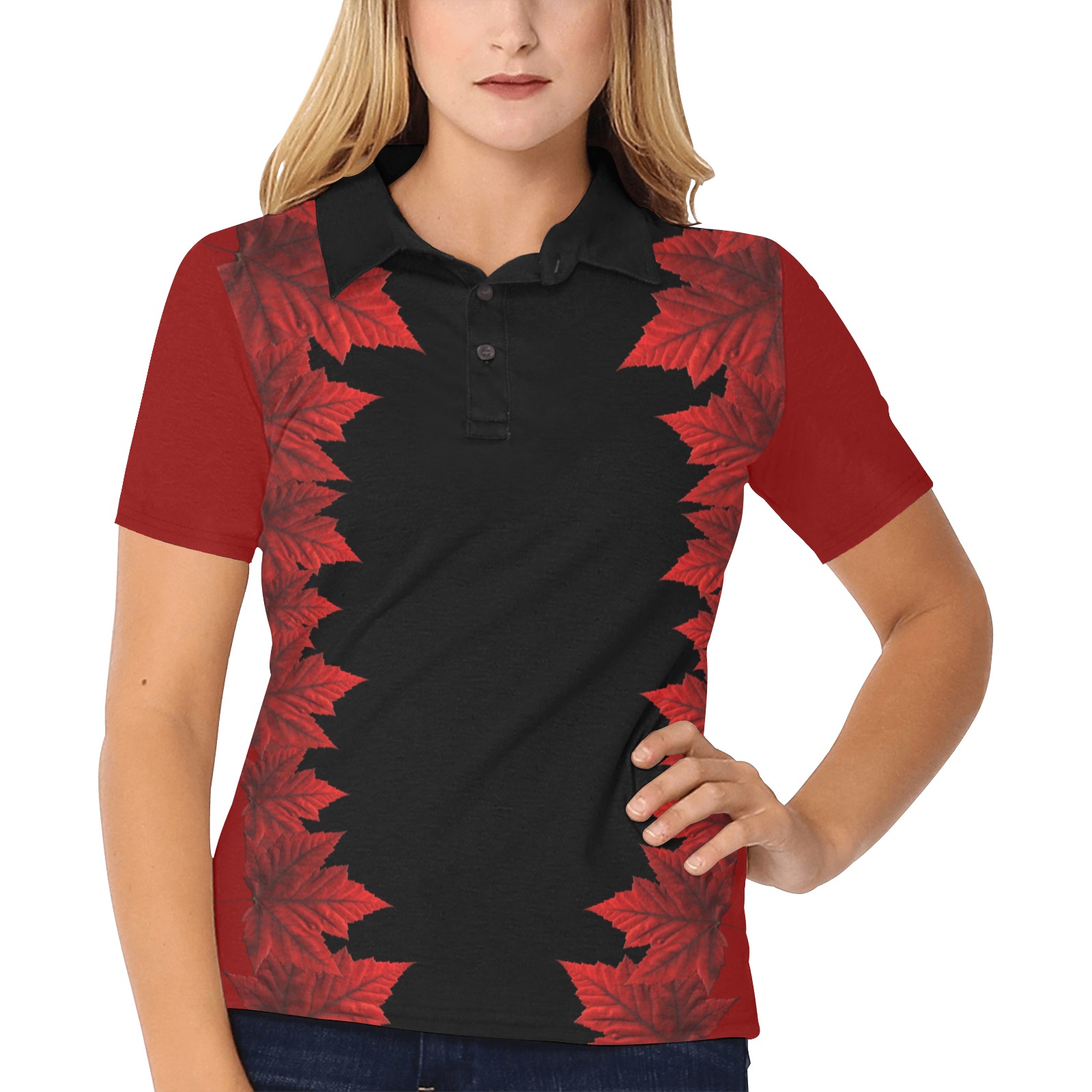Canada Maple Leaf Team Women's All Over Print Polo Shirt (Model T55)